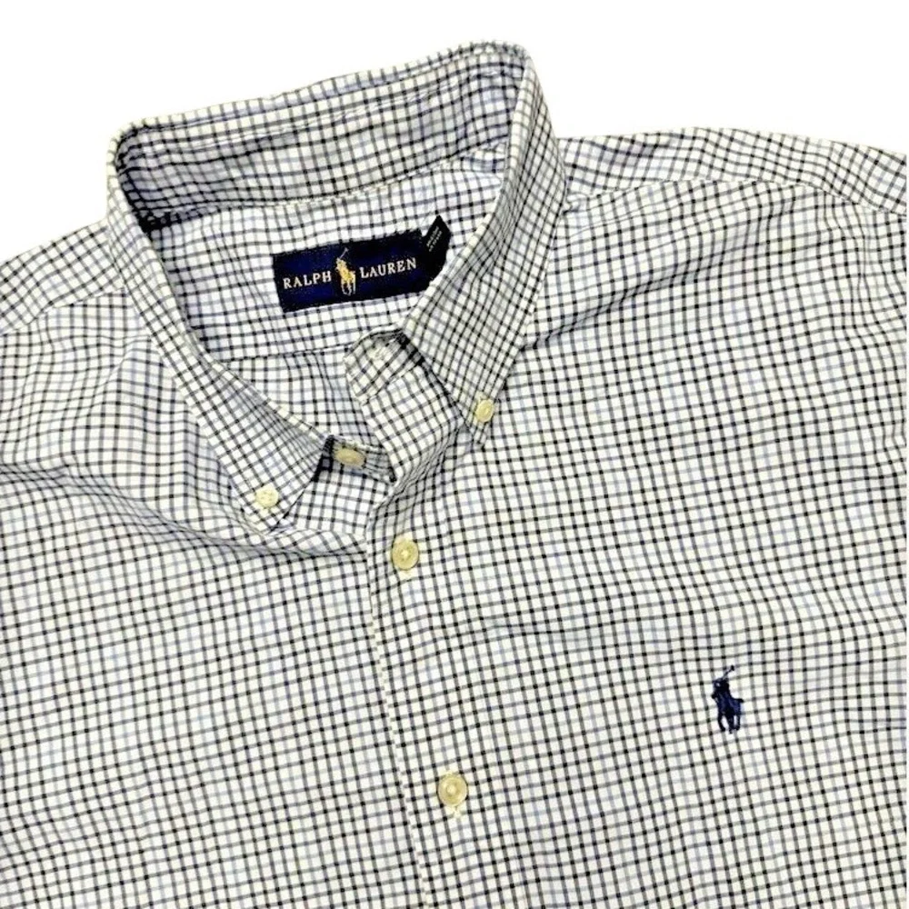 Polo Ralph Lauren Men XL Blue Black Gingham Check Short Sleeve Button Down Shirt